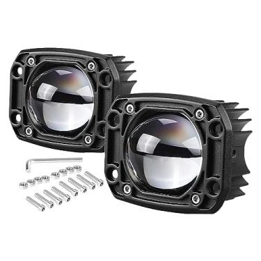 Imagem de Riloer Módulos de luz de trabalho LED de montagem embutida, 2 peças, lente clara luz branca + luz âmbar de 7,6 cm, luzes de LED para condução off-road, ajuste universal para caminhão, carro, SUV, ATV, UTV, barco, motocicleta, quadrado