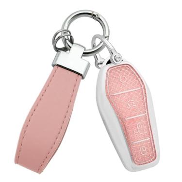 Imagem de SANRILY Capa de chave inteligente Fshion adequada para BYD Han Ev Seal AWD EV MINI Dolphin Tang Dm Qin Plus Song Pro/MAX Yuan ATTO 3Keyless Soft Key Case Holder com chaveiro de couro rosa