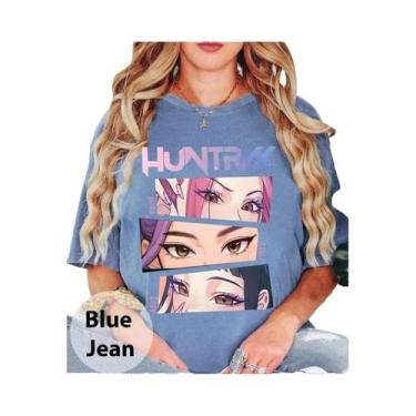 Imagem de Camiseta O-Neck Y2K Retro Lavada Kpop Demon Hunters Huntrix 2025, Para