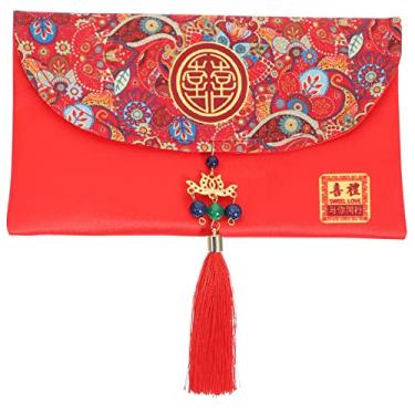 Imagem de EXCEART Envelope vermelho de tecido envelope de dinheiro para casamentos Hong Bao chinês para dinheiro, pacote vermelho tradicional para chás de panela, lembrancinha decorativa de casamento