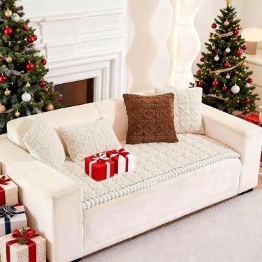 Imagem de Cshionary Capa de sofá para cães lavável, felpuda para sofá de 3 almofadas – protetor de móveis de pelúcia macia para animais de estimação com suporte antiderrapante (branca, 180 x 69,8 cm)