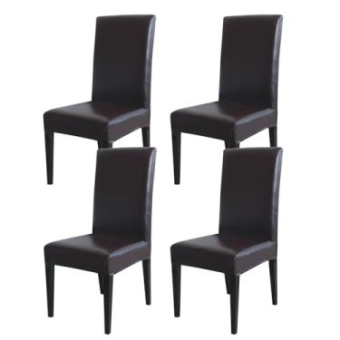 Imagem de Rakila 4 peças de capas de cadeira de couro PU elástico sólido lavável, impermeável, macio, removível, protetor de assento para cadeira, cozinha de jantar, café