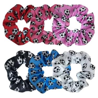 Imagem de ccHuDE 6 peças de laços de cabelo de futebol de 10,5 cm suportes de rabo de cavalo de cetim prendedores de cabelo elásticos de futebol de futebol sem danos faixas de cabelo decorativas faixas de