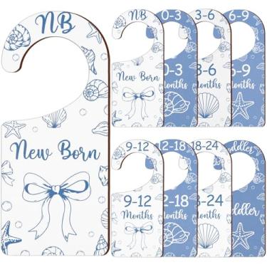Imagem de CORNER LACE Divisórias de armário de bebê, 8 peças, concha azul e laços temáticos de madeira dupla face, cabide/organizador de roupas de recém-nascido a criança para decoração de berçário, chá de bebê