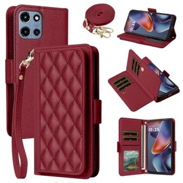 Imagem de Dibosom Capa carteira para Motorola Moto G 5G 2025 Argyle com alça de pulso/ombro slots para cartões, bolsa flip de couro PU de luxo, suporte minimalista acolchoado para celular G5G 5 G G5 masculino