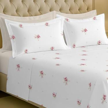 Imagem de Jogo de Cama 300 FIOS, várias estampas e tamanhos, 100% Algodão, Lençol Percal, 4 Peças - Bem Lunar (Casal, Rosa Minimal)