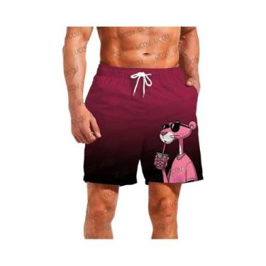 Imagem de Shorts De Praia Masculinos 3D Com Estampa De Gato Rosa, Secagem Rápida
