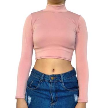 Imagem de Top Feminino Manga Longa Gola Alta Justo Liso Malha Crepe Pp ao Plus S