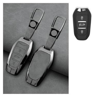 Imagem de Liga de zinco carro inteligente remoto chave caso saco chave titular compatível com peugeot 2008 3008 4008 5008 308 408 508 acessórios de proteção chave(E-gray keychain)