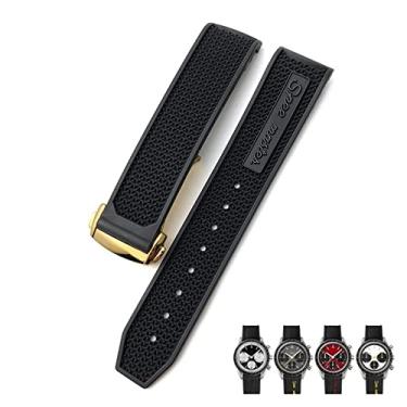 Imagem de ANZOAT 19 mm 20 mm 21 mm 22 mm Pulseiras de relógio macias de borracha para Omega Speedmaster AT150 Seamaster 300 Seamaster 007 pulseira James Bond (Cor: ouro preto preto, tamanho: 21mm)