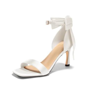 Imagem de Coutgo Sandálias femininas de salto alto com tira única e salto agulha sexy bico aberto para casamento, Branco, 38