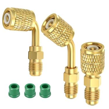Imagem de Adaptador de latão refrigerante 3 peças R32 R454B, adaptador de rosca reversa COITEK 6 mm fêmea para macho de 1/10.2 cm, acessórios de conexão rápida de baixa perda para tanques de refrigerante R32