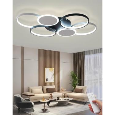 Imagem de Luminária de teto retangular moderna em LED para sala de estar, quarto e sala de visitas - Regulável com controle remoto - Instalação embutida - 90 cm