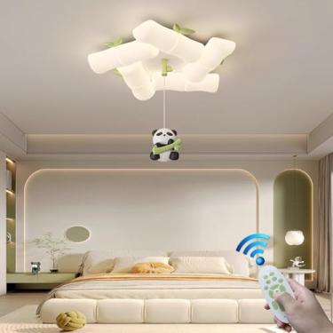 Imagem de Luminária de teto criativa em formato de bambu com controle remoto, LED, estilo panda de desenho animado, ideal para decoração de interiores, quarto de meninos e meninas, restaurante, cozinh