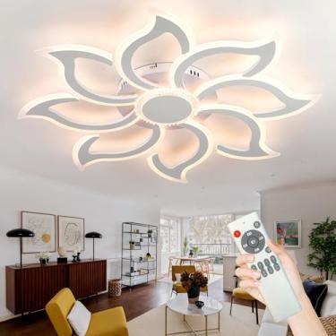Imagem de Luminária de teto em formato de flor, brilhante e inteligente, em ferro fundido, com controle remoto por aplicativo. Lustre decorativo moderno, com intensidade de luz ajustável e função de m