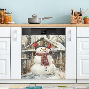 Imagem de xigua Linda capa magnética de boneco de neve de Natal, adesivos magnéticos decorativos antiarranhões para painel de geladeira e lava-louças, decoração personalizada de cozinha doméstica 58 x 66 cm