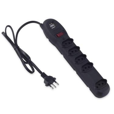 Imagem de Filtro de Linha Force Line com USB, 5 Tomadas, 10A, Preto - 0060500023-Unissex
