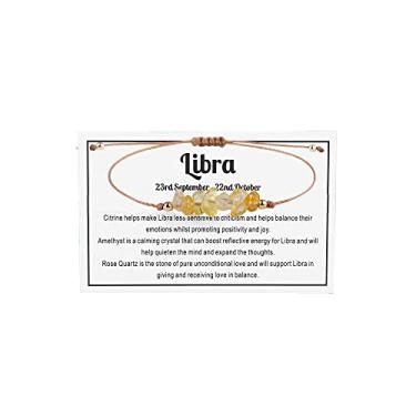 Imagem de Fuqimanman2020 12 pulseiras elásticas com pedras naturais de cristal do zodíaco do zodíaco para cura com pedra preciosa de cura ajustável para casais, amizade, reiki, ioga, meditação, joias, 8 inch