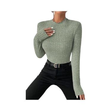 Imagem de Suéter Feminino Listrado De Tricô Com Gola Franzida E Manga Longa, Top