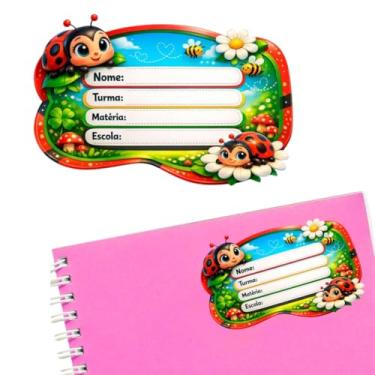 Imagem de Kit 14 Etiquetas Escolares M Joaninha Fofa Caderno Infantil Menina Personalizado Adesivo Volta as Aulas