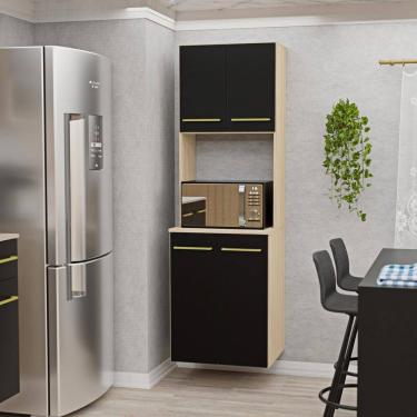 Imagem de Torre Quente Suspensa para Forno e Micro-ondas em Mdp 1,5cm Cozinha Moderna Aura Dubai/Preto