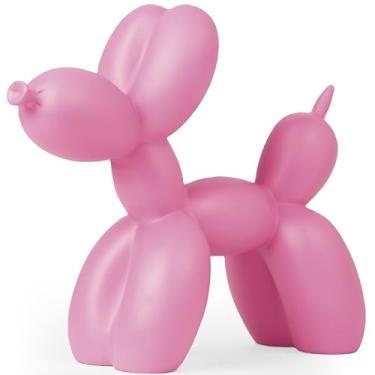 Imagem de Aris & Juno Escultura de cachorro de balão, decoração de resina de arte moderna - Ornamento de mesa colorido de 21 cm para escritório em casa (resina pura, rosa)