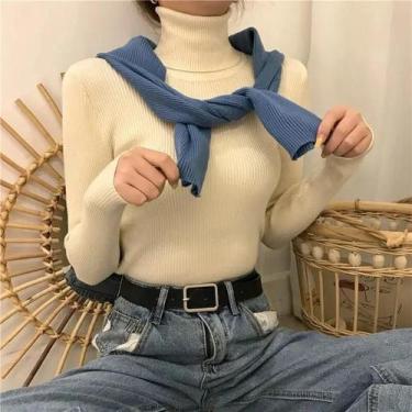 Imagem de Suéter Feminino De Inverno De Tricô Gola Alta Manga Longa Ajustado Cas