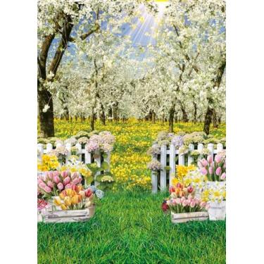 Imagem de Pano de fundo de primavera, flores brancas, floresta, árvore, jardim de primavera, cenário natural, cenário fotográfico de Páscoa, crianças, chá de bebê, casamento, aniversário, decoração de banner