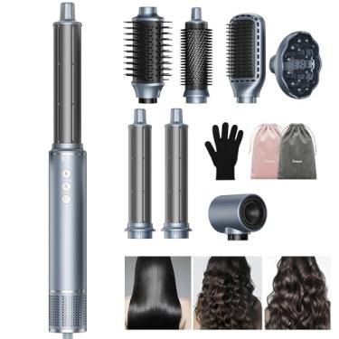 Imagem de Secador de Cabelo Profissional, Modelador de Cabelo 8 em 1 com Modelador de Cachos, Secador de Cabelo e Escova Secadora para Secar, Alisar, Dar Volume, Enrolar e Alisar os Cabelos.(Cinza-110-127V)