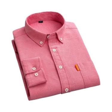 Imagem de Camisa Oxford Branca Masculina 100% Algodão Manga Longa Gola Dobrável 