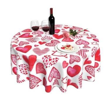 Imagem de BYONEESS Toalha de mesa redonda para Dia dos Namorados 152 cm romântica aquarela rosa coração toalha de mesa de poliéster lavável para aniversário, festa de casamento, piquenique, decoração de cozinha