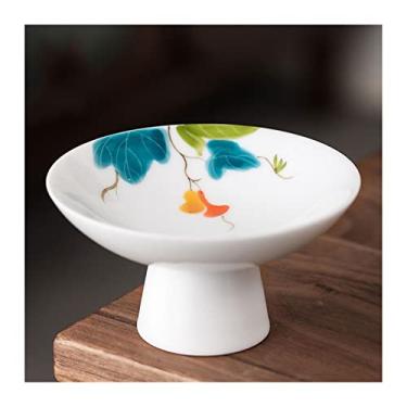 Imagem de Bandeja multiuso tigela de vidro ecológica de cristal tigela de frutas branca cerâmica prato de frutas tigela de sobremesa de pé alto