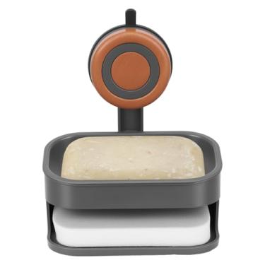 Imagem de 1/2 pç saboneteira à prova d'água com ventosa suporte de sabão de chuveiro com orifício de drenagem suporte de esponja montado na parede para pia de banheiro