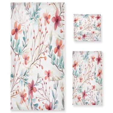 Imagem de xigua Conjunto de toalhas de banheiro de flores em aquarela absorvente macio 3 peças toalha de banho toalha de mão toalhas decorativas para banheiro, academia, hotel, praia, piscina