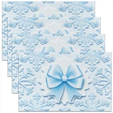 Imagem de Tapete de mesa feminino com laço, laço azul 3D, flocos de neve, para meninas, meninos, mulheres, crianças, jogo americano de inverno, Natal, férias, sala de jantar, decoração de mesa, 30 x 45 cm