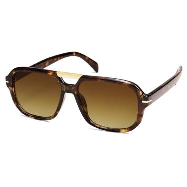 Imagem de HERJOUR Óculos de sol retrô quadrado aviador feminino masculino anos 70 clássico vintage grande AR82282, Armação tartaruga/lente marrom, M