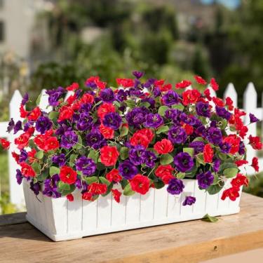 Imagem de Flores artificiais para atividades ao ar livre, 6 pacotes de flores falsas de hibisco de seda para decoração de primavera e verão, buquê de plástico de plantas falsas resistentes a UV para decoração