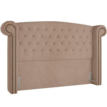Imagem de Cabeceira Cama Box Queen Com Tachas 160 Cm Sofia P05 Veludo Bege