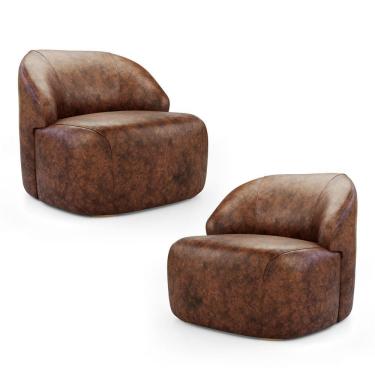 Imagem de Kit 02 Poltronas Decorativas Kaya Orgânica Sintético Whisky - Abmaza