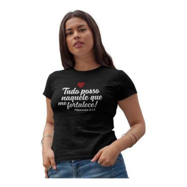 Imagem de Camiseta Evangélica Gospel Frases Bíblicas Fé Feminina Baby Look - Bla