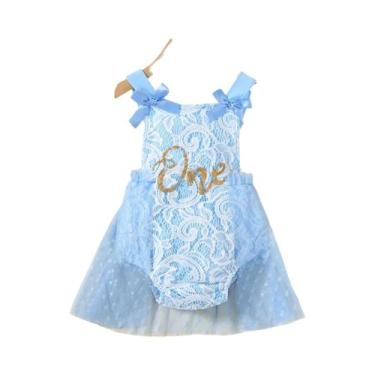 Imagem de Macacão De Chiffon Azul Com Laço Para Bebê Menina 0-24 Meses, Bodysuit