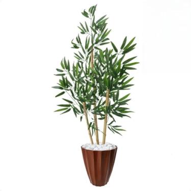 Imagem de Planta Artificial Bambu da Sorte Realista 1,10m com Vaso Decorativo, Arranjo Alto para Sala, Escritório e Varanda(Liso Marrom)