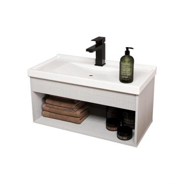 Imagem de Gabinete Banheiro Em Mdf E Cuba - Livorno Cinza 60Cm