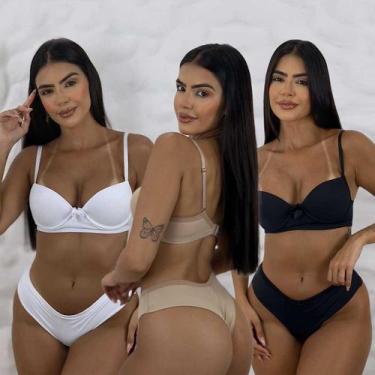 Imagem de Kit 3 Conjuntos Lingerie Fio Duplo Básico Atacado Revenda - Like4you, 