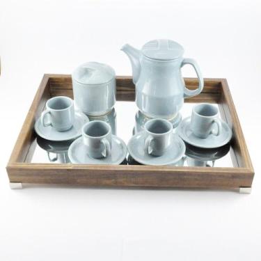 Imagem de Bandeja Espelhada Rústica -G-  Madeira Natural Verniz 32x42x6 com pés 