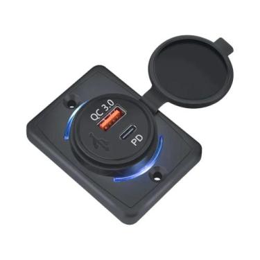 Imagem de Carregador De Carro Dual USB QC3.0 18W PD Adaptador Redondo À Prova d'