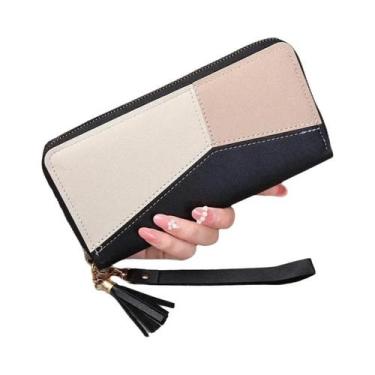 Imagem de Carteira Feminina Longa De Couro PU, Bolsa Com Zíper, Porta-moedas, Po