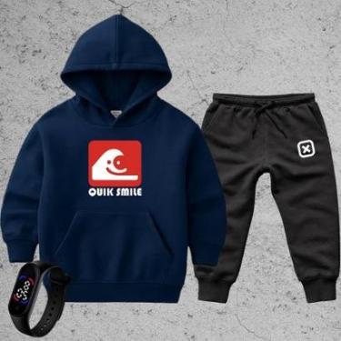 Imagem de Conjunto 3 Peças Blusa Infantil Moletom Calça x moleton Relógio Digital Look Completo Quik Smile-Unissex