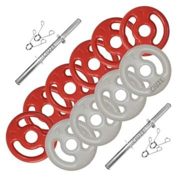 Imagem de Kit Halteres De Anilhas Emborrachadas 14kg E Barras Fitness-Masculino