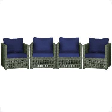 Imagem de Kit 4 Poltronas Madri Alumínio Corda Náutica Estofado Verde Trama Original